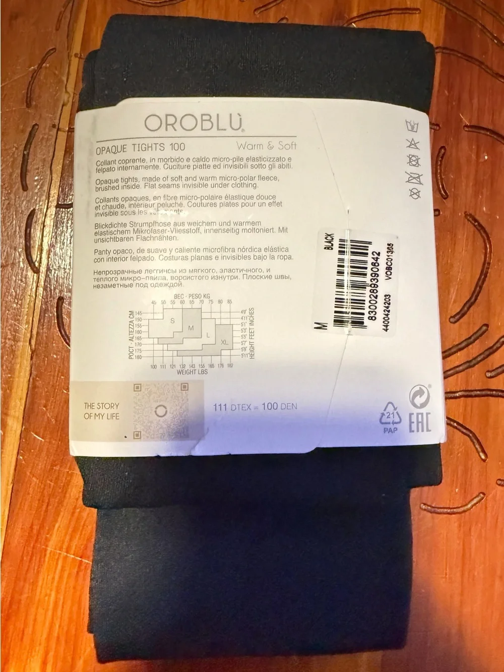 OROBLU Warm and Soft Opaque Black Tights Size M
